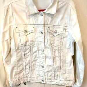 White Cotton Jean Jacket With Sparkly Buttons Size Large
